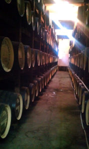 Barrels stacked up for the rum to age