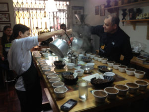 preparing a coffee cupping