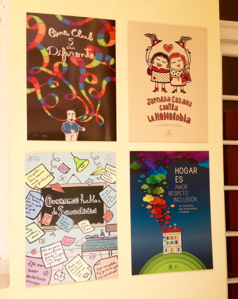 An exhibit at CENESEX displays posters from LGBT awareness campaigns and events