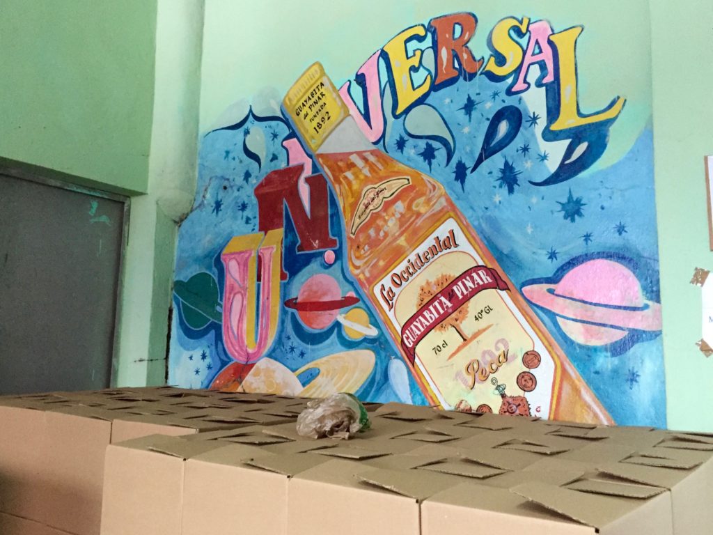 A colorful mural of a bottle of Guayabita