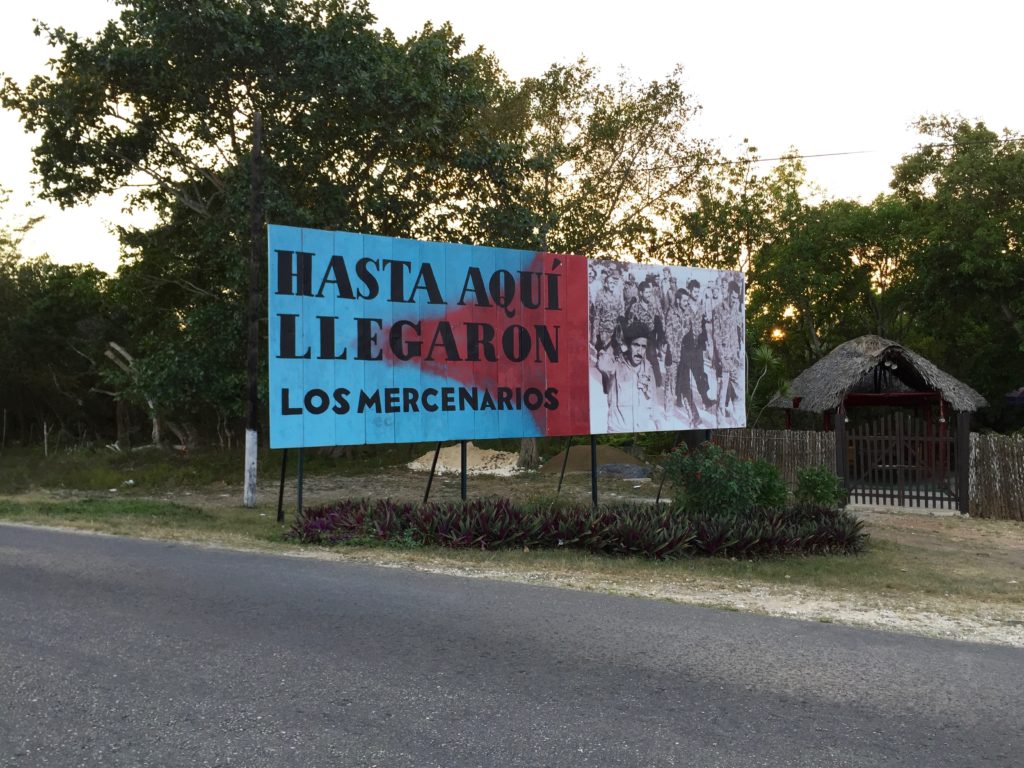 "The mercenaries reached this point." That's how the propaganda refers to those who attempted the Bay of Pigs invasion. They're mercenaries, puppets of imperialist foreign interests, fighting for the cheapest, basest motives. Meanwhile, the Cuban defenders were noble patriots.