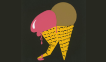 A graphic from the film Strawberry and Chocolate shows cartoon versions of two ice cream cones. The strawberry cone is snuggling up to the chocolate cone.