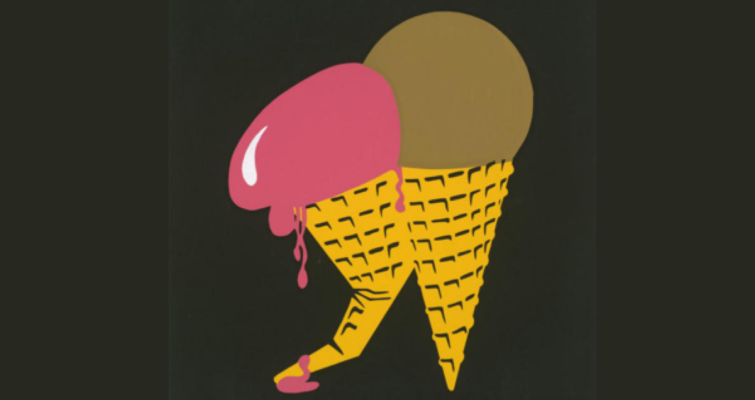A graphic from the film Strawberry and Chocolate shows cartoon versions of two ice cream cones. The strawberry cone is snuggling up to the chocolate cone.